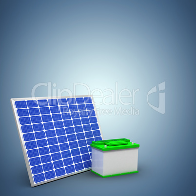 Composite image of digitally generated image of 3d solar panel with battery