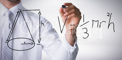 Composite image of mid section of businessman writing with marker