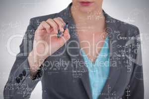 Composite image of businesswoman using invisible digital screen