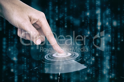Composite image of hand pointing on white background