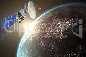 Composite image of 3d illustration of blue solar satellite