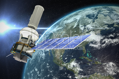 Composite image of low angle view ofÃ?Â 3d modern solar power satellite
