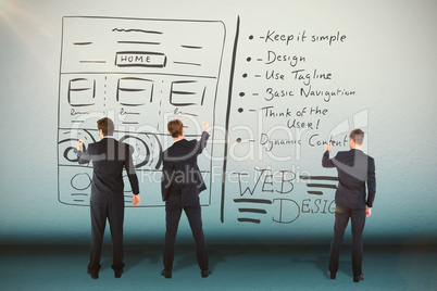 Composite image of business team writing against white background