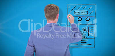 Composite image of businessman writing on a white background