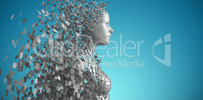 Composite image of side view of gray pixelated 3d woman