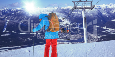 Composite image of full length of skier skiing on snow