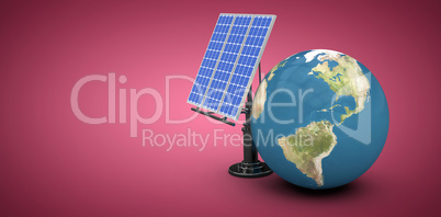 Composite image of digitally composite image of 3d globe with solar panel