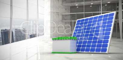 Composite image of 3d image of solar panel with battery