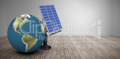 Composite image of digitally composite image of 3d globe with solar panel