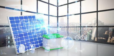 Composite image of digitally generated image of 3d solar panel with battery