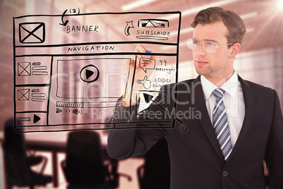 Composite image of geeky businessman writing with marker