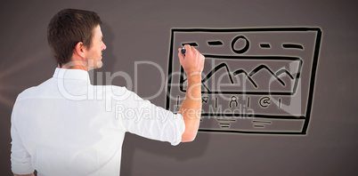 Composite image of business man writing with chalk