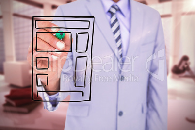 Composite image of midsection of businessman writing with marker