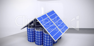 Composite image of 3d image of house model made from solar panels and cells