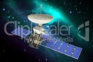 Composite image of 3d illustration of blue solar power satellite