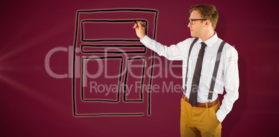 Composite image of geeky businessman writing with marker