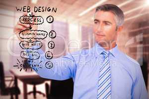Composite image of handsome businessman writing with marker