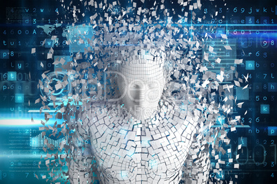 Composite image of digitally generated gray pixelated 3d man