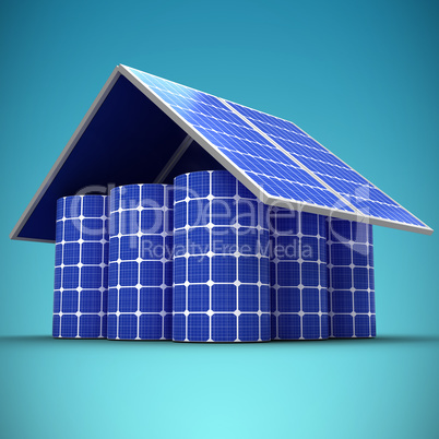 Composite image of 3d image of house made from solar panels and cells