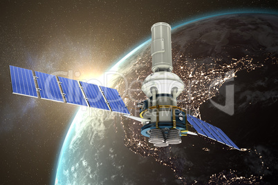 Composite image of 3d illustration of blue modern solar satellite