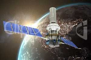 Composite image of 3d illustration of blue modern solar satellite