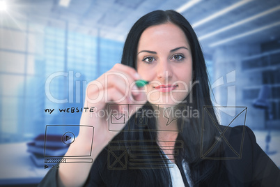 Composite image of pretty businesswoman writing with marker