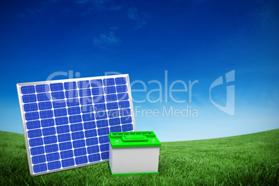 Composite image of vector image of 3d solar panel with battery