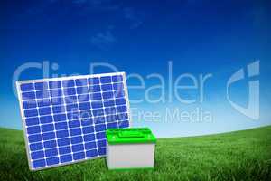 Composite image of vector image of 3d solar panel with battery