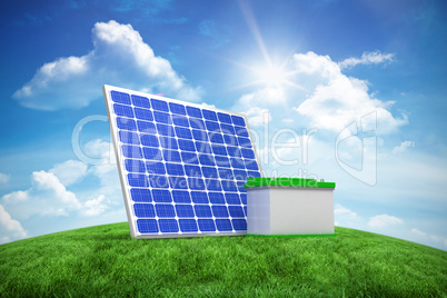 Composite image of 3d image of solar panel with battery