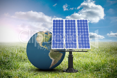 Composite image of 3d image of globe with solar panel