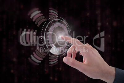 Composite image of cropped hand of businessman touching digital screen