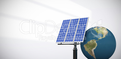 Composite image of digitally generated image of 3d globe and solar panel