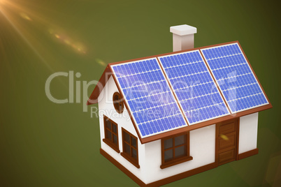 Composite image of digitally generated image of 3d house with solar panels