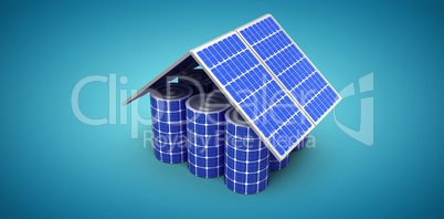 Composite image of 3d image of house model made from solar panels and cells