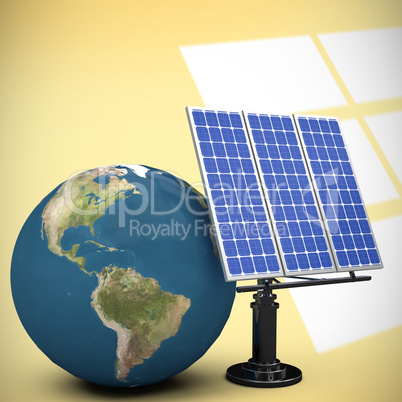 Composite image of 3d image of globe with solar equipment