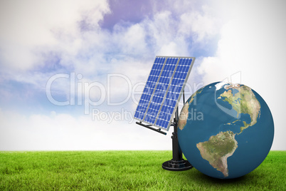 Composite image of digitally composite image of 3d globe with solar panel