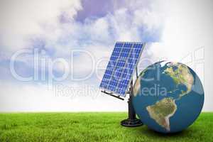 Composite image of digitally composite image of 3d globe with solar panel