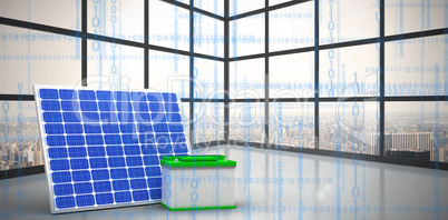 Composite image of digitally composite image of 3d solar panel with battery