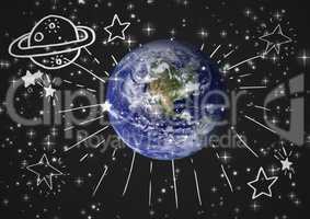 3D real earth with space background and planet graphic