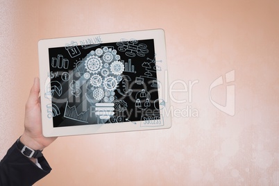 IOT graphics on digital tablet held by business person