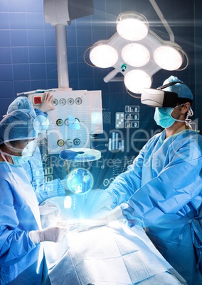 Doctor operation wearing VR Virtual Reality Headset with Interface