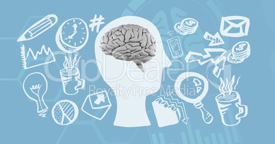 Digitally generated image of various icons surrounding brain