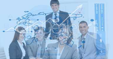 Digital composite image of business people with  world map