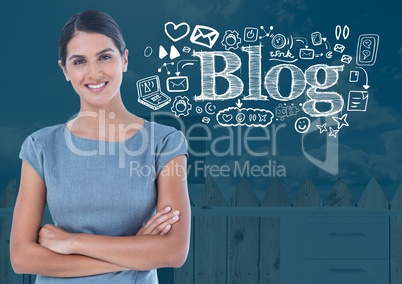 Woman with Blog text with drawings graphics