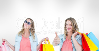 Multiple image of woman with shopping bags