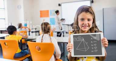 Cute girl showing diagram in classroom