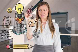 Confident businesswoman drawing signs in office