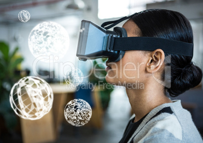 Woman wearing VR Virtual Reality Headset with Interface