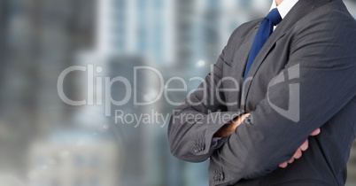 Business man with city blurred background