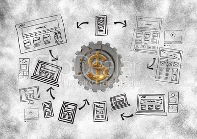 3D cog about money with graphic about webs